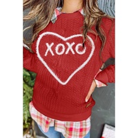 Racing Red Heart XOXO Chenille Embroidered Textured Sweatshirt - M thumbnail