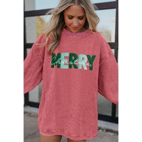 Strawberry Pink MERRY Christmas Corded Pullover Sweatshirt - L thumbnail