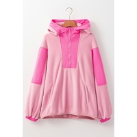 Pink Colorblock Patchwork Half Zip Oversized Sherpa Hoodie - L thumbnail