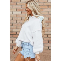 White Sherpa Fleece Drop Shoulder Hoodie - L thumbnail