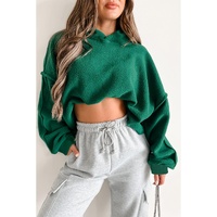 Dark Green Sherpa Fleece Drop Shoulder Hoodie - L thumbnail