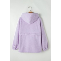 Lavendula Zipped Patch Pocket Fuzzy Drawstring Hoodie - L thumbnail