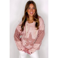 Delicacy Floral Patchwork Star Pattern Drawstring Hoodie - L thumbnail
