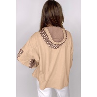 Apricot Floral Patchwork Star Pattern Drawstring Hoodie - XL thumbnail