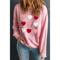 Pink Glitter Chenille Heart Patch Valentines Sweatshirt - S thumbnail