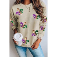 Khaki Sequin Mardi Gras Graphic Pullover Sweatshirt - M thumbnail