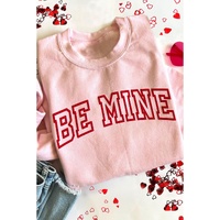 Pink BE MINE Puff Graphic Pullover Sweatshirt - M thumbnail