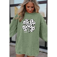 Azura Exchange Grass Green Western Cow Clover Print Crewneck Corded Sweatshirt - 2XL thumbnail