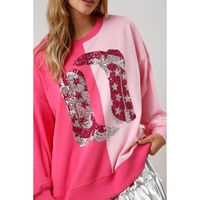 Pink Color Block Sequined Cowgirl Boots Graphic Sweatshirt - 2XL thumbnail