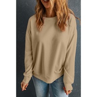 Khaki Solid Classic Crewneck Pullover Sweatshirt - M thumbnail