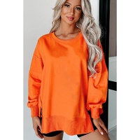 Carrot Exposed Seam Drop Shoulder Round Neck Sweatshirt with Slits - 2XL thumbnail