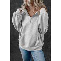 Light Grey Zip-up Stand Neck Kangaroo Pocket Sweatshirt - M thumbnail