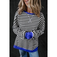 Black Stripe Oversized Contrast Trim Pullover Sweatshirt - L thumbnail