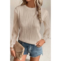 Apricot Textured Wavy Round Neck Long Sleeve Top - L thumbnail