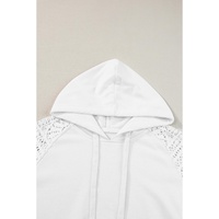 White Lace Patchwork Sleeve Drawstring Hoodie - S thumbnail