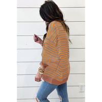 Brown Stripe Casual Stripe Colorblock Drop Shoulder Oversize Sweatshirt - S thumbnail