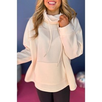Apricot Drawstring Turtleneck Dolman Sleeve Sweatshirt - M thumbnail