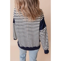 White Stripe Color Block Exposed Seam Loose Fit Sweatshirt - L thumbnail