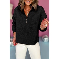Black Solid Textured Half Zipper Collared Sweatshirt - L thumbnail