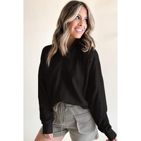 Black Zipped Neck Pullover Drop Shoulder Sweatshirt - L thumbnail