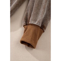 Chestnut Half Zipper Kangaroo Pocket Drawstring Corduroy Hoodie - L thumbnail