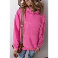 Pitaya Pink Mineral Wash Terry Patchwork Drawstring Hoodie - L thumbnail