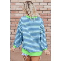 Sky Blue Stripe Contrast Trim High Low Pullover Tunic Sweatshirt - L thumbnail