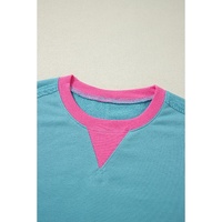 Light Blue Colorblock Patchwork Crew Neck Loose Sweatshirt - L thumbnail