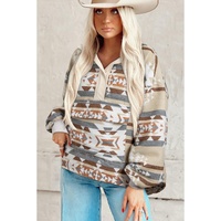 Apricot Aztec Print Collared Flap Pocket Sweatshirt - 2XL thumbnail