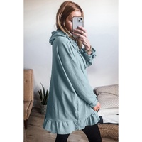 Iceland Blue Solid Ruffled Hem Loose Fit Tunic Hoodie - L thumbnail
