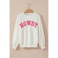 Beige Sherpa HOWDY Patched Pullover Sweatshirt - L thumbnail