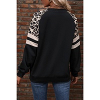 Black Leopard Print Colorblock Raglan Sleeve Sweatshirt - S thumbnail