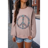 Goat Floral Peace Symbol Drop Shoulder Sweatshirt - L thumbnail