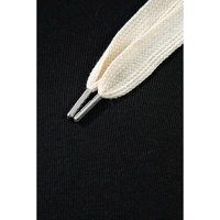 Black Solid Drop Shoulder Drawstring Cropped Hoodie - M thumbnail