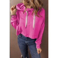 Sachet Pink Solid Drop Shoulder Drawstring Cropped Hoodie - L thumbnail