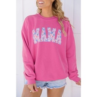 Rose Red Floral MAMA Embroidered Graphic Pullover Sweatshirt - M thumbnail