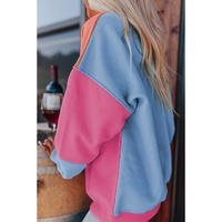 Bright Pink Colorblock Patchwork Drop Shoulder Sweatshirt - 2XL thumbnail