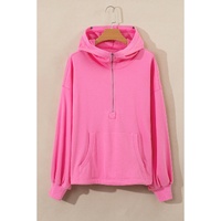 Bonbon Solid Kangaroo Pocket Half Zipper Oversized Hoodie - L thumbnail