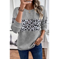 Gray Leopard Quilted Patchwork Crew Neck Sweatshirt - S thumbnail