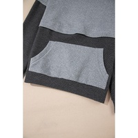 Gray Textured Color Block Kangaroo Pocket Drop Shoulder Hoodie - 2XL thumbnail