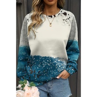 Blue Tie Dye Cow Color Block Pullover Sweatshirt - L thumbnail