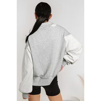 Gray Half Zipper Collared Drop Shoulder Side Slits Sweatshirt - M thumbnail
