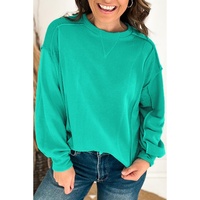 Mint Green Splicing Round Neck Pullover Sweatshirt - L thumbnail