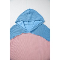 Pink Color Block Patchwork Corded Knit Loose Fit Hooded Blouse - L thumbnail