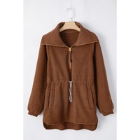 Brown Half Zip Fleece Pullover Sweatshirt - L thumbnail