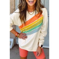 Apricot Rainbow Colorblock Striped Pullover Sweatshirt - M thumbnail