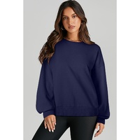Navy Blue Solid O Neck High Low Hem Pullover Sweatshirt - L thumbnail