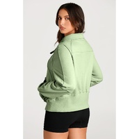 Smoke Green Quarter Zip Stand Neck Kangaroo Pocket Sweatshirt - L thumbnail