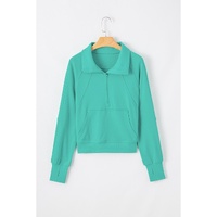 Aruba Blue Quarter Zip Stand Neck Kangaroo Pocket Sweatshirt - L thumbnail
