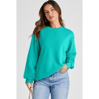 Aruba Blue Plain Drop Shoulder Crewneck Pullover Sweatshirt - L thumbnail
